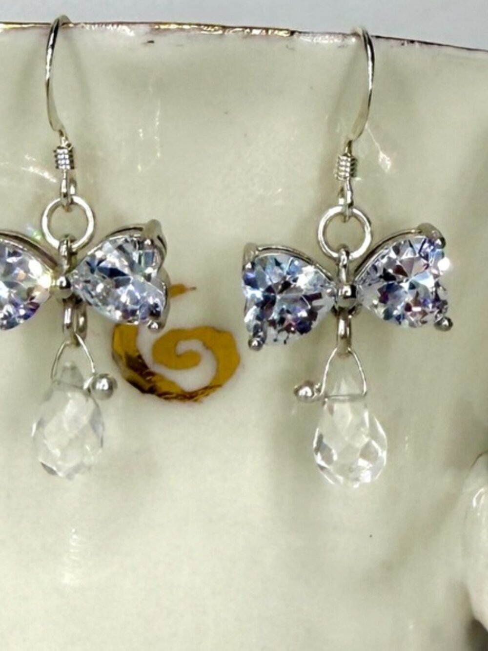 Elegant Natural Crystal Quartz Drop Earrings, Rhinestone Bow Bridal Earrings